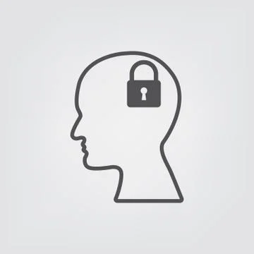 Padlock in Head Flat Business Concept.  Head thinking. icon of head. Stock Illustration