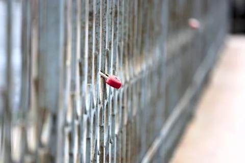 Padlock  heart on bridge Stock Photos