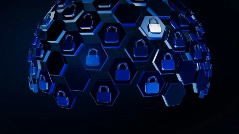Padlock Hexagon Dome Of Shield Cells With Encrypted Network Data Links 스톡 동영상 343061385