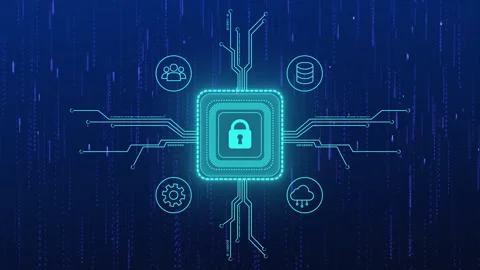 Padlock icon and binary coding data processing on black background Video stock 347118966