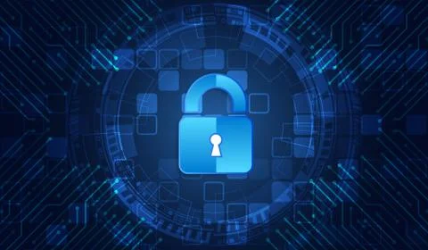 Padlock icon and internet technology networking connection. Abstract circuit  库存插图