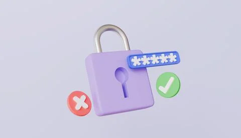 Padlock icon with check unlock approved and declined account identity id Stock Illustration
