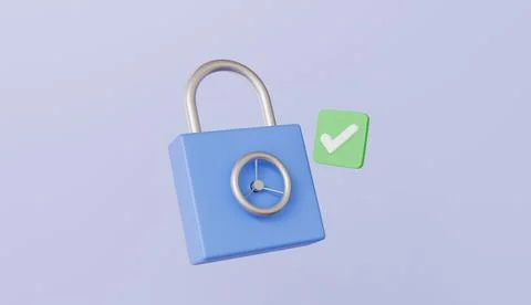 Padlock icon with check unlock correct, account identity id privacy password Stock Illustration