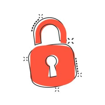 Padlock icon in comic style. Lock cartoon vector illustration on white isolat Stock Illustration