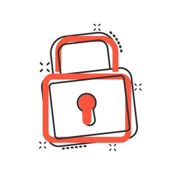 Padlock icon in comic style. Lock cartoon vector illustration on white isolat Stock Illustration