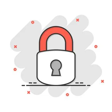 Padlock icon in comic style. Lock cartoon vector illustration on white isolat Stock Illustration
