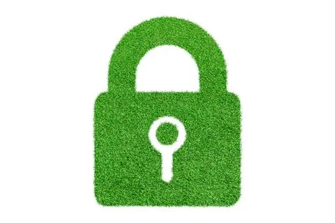 Padlock icon covered of grass isolated on white background. Stockfoto's