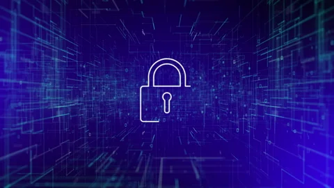 Padlock Icon Cyber Security,  Digital Big Data Network Protection, Future Stock Footage 171102468