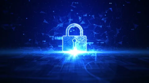 Padlock Icon Cyber Security, Digital Data Network Protection Stock Footage 238716834