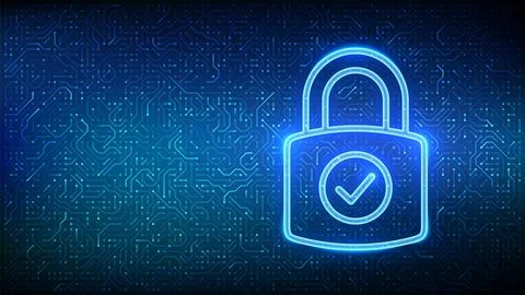 Padlock icon. Cybersecurity and data protection concept. Padlock with Check.. Illustrazione stock