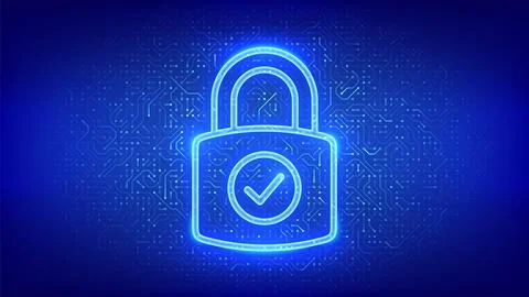 Padlock icon. Cybersecurity and data protection concept. Padlock with Check.. Stock Illustration