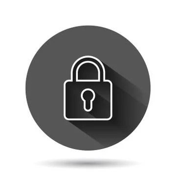 Padlock icon in flat style. Lock vector illustration on black round backgroun Illustrazione stock