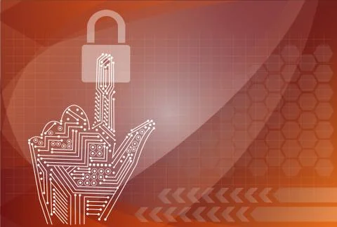 Padlock icon holding by hand on the background technologies. Stock Illustration