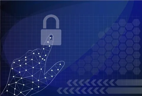Padlock icon holding by hand on the background technologies. 库存插图