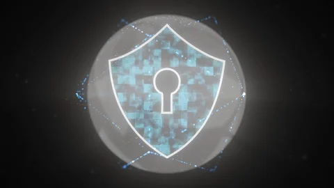 Padlock icon inside hexagon 3d frame full of deep fog over darkness. Stock Footage 128070662