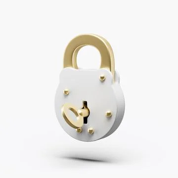 Padlock icon with key retro simple locked with gold parts 3d illustration on  Stock Illustration