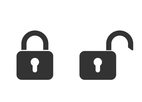 Padlock icon password privacy access. Safe mode symbol. Open locked flat sign Illustrazione stock