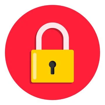 Padlock icon on a red background with a shadow behind. Padlock icon Illustration