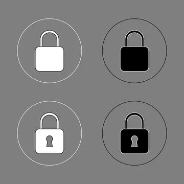 Padlock icon set black and white flat style Stock Illustration