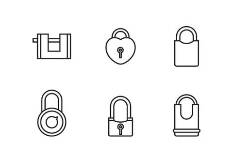 Padlock icon set, vector line illustration. Stock Illustration