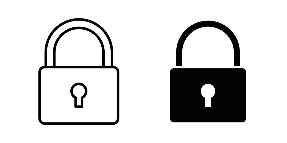 Padlock icon solid, line, and editable vector set. Stock Illustration