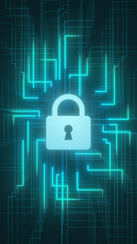 A padlock icon symbolizing protection against server attacks Stock Footage 341547805