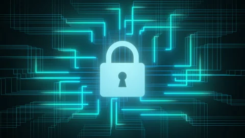 A padlock icon symbolizing protection against server attacks Stock Footage 341547829