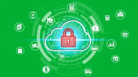 Padlock icon technology with virtual screen icons, Business Technology Privac Stock Photos