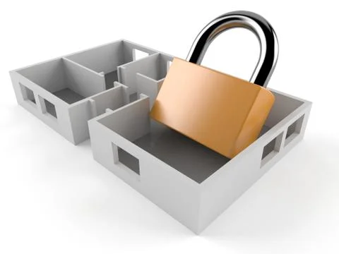 Padlock inside house plan Stock Illustration