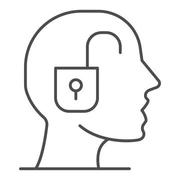 Padlock inside human head thin line icon, education concept, knowledge and Stock Illustration
