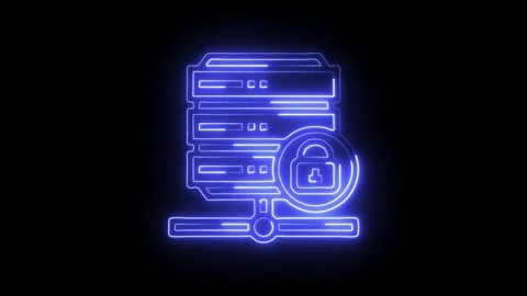 Padlock Isolated on Black Background Neon Security Protection Animation Stock Footage 329116809