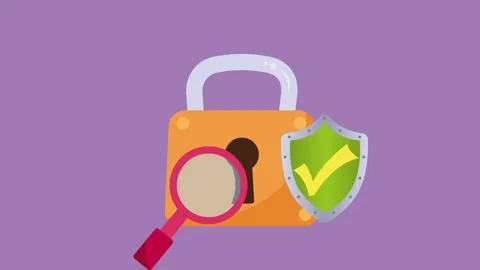 Padlock With Key Hole and Shield Cyber Security 2d Animation with Alpha Matte Stock Footage 336293694