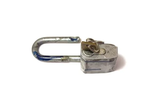 Padlock with key isolated on white background Stock Photos
