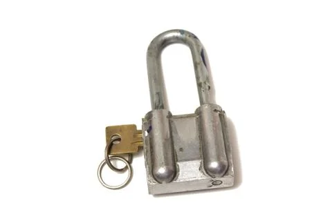 Padlock with key isolated on white background Stock Photos