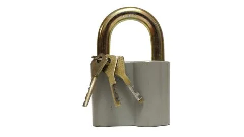 Padlock with key isolated on white background Stock Photos