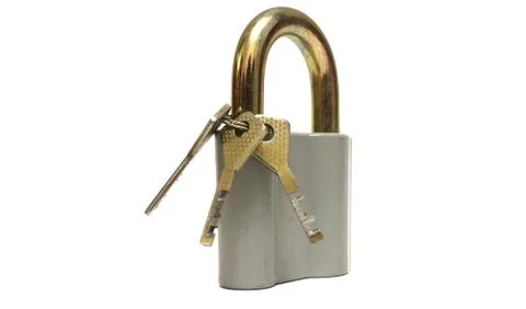 Padlock with key isolated on white background Stock Photos