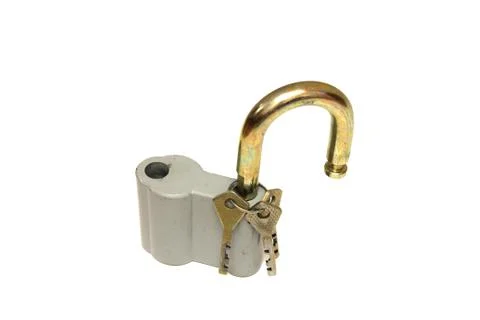 Padlock with key isolated on white background Stock Photos