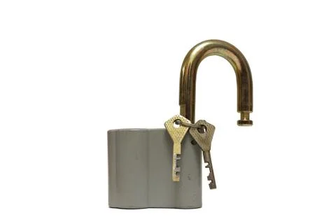 Padlock with key isolated on white background Stock Photos