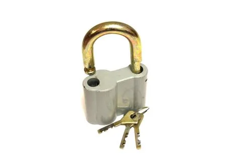 Padlock with key isolated on white background Stock Photos