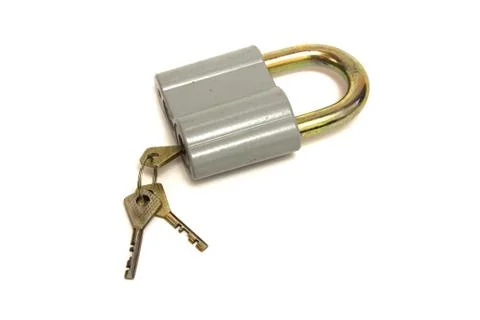 Padlock with key isolated on white background Stock Photos