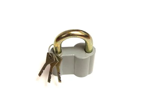 Padlock with key isolated on white background Stock Photos