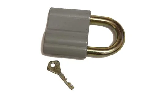 Padlock with key isolated on white background Stock Photos