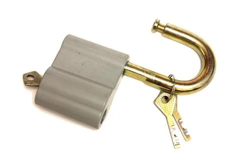 Padlock with key isolated on white background Stock Photos