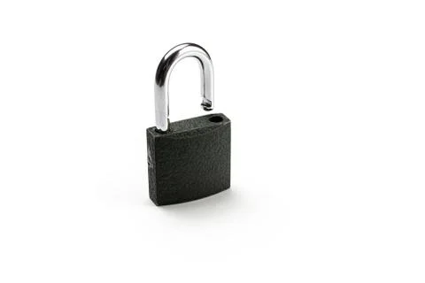 Padlock for key isolated on white background. Privacy security with metal loc Stock Photos