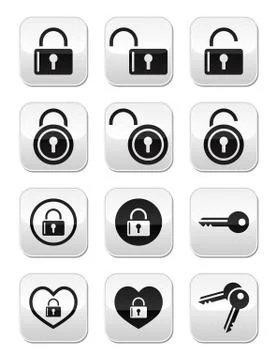 Padlock, key vector buttons set Stock Illustration