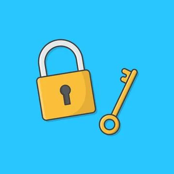 Padlock With Key Vector Icon Illustration. Closed Padlock Illustrazione stock