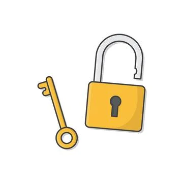 Padlock With Key Vector Icon Illustration. Open Padlock Illustrazione stock