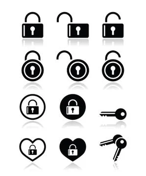 Padlock, key vector icons set Stock Illustration