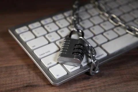 Padlock on keyboard with computer keys, internet security concept 写真素材