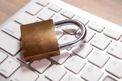 Padlock on keyboard with computer keys, internet security concept 写真素材